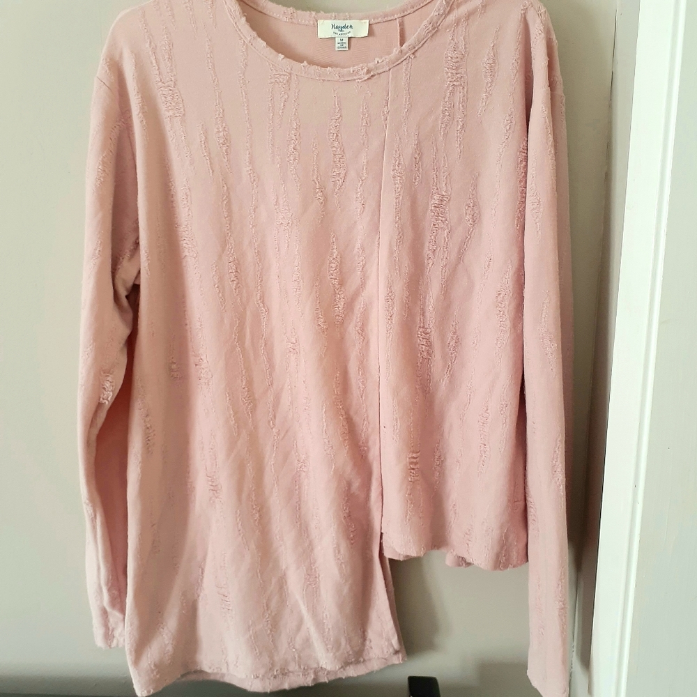 Hayden LA Pink Distressed Asymmetrical Long Sleeve